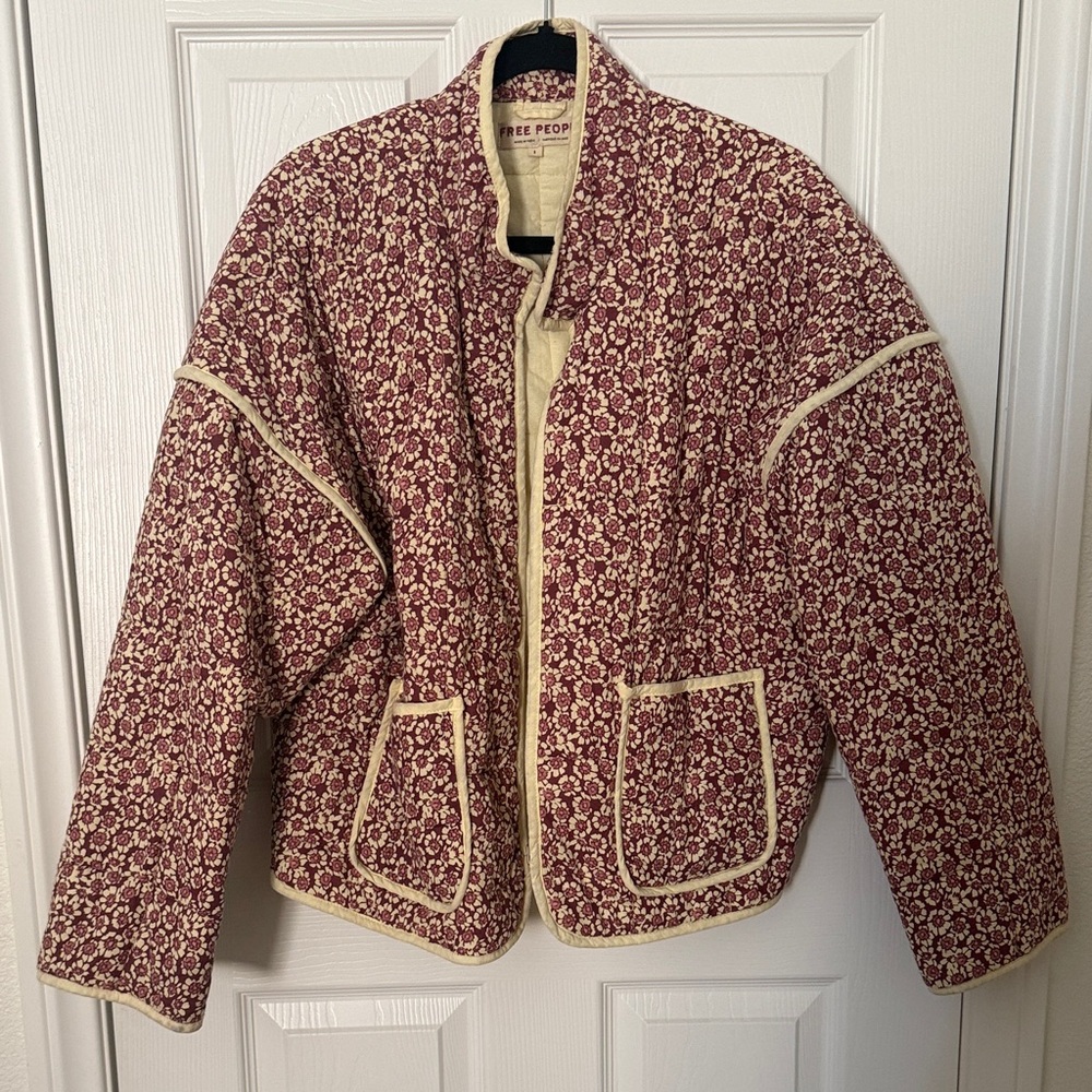 Free People Women's Teddy Jacket - Burgundy and Cream